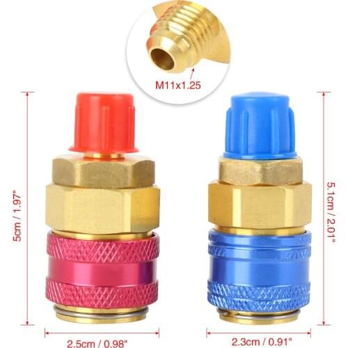 X Autohaux A0663 R134A 1 Pair Car Quick Couplers Connector Brass Adapters Kit air conditioning fluoride connector Blue Low Red H