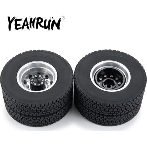 YEAHRUN 2Pcs Metal Rear Wheel Hub Rims with 4Pcs 22mm Width Rubber Tires for 1/14 Tamiya RC Trailer Tractor Truck Car Parts