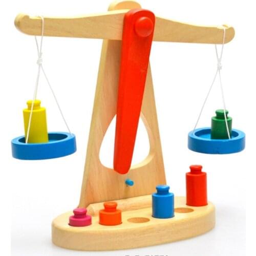 Funny Wooden Balance Scale with 6 Weights Toy Weighing Scale Sensorial Early Education Game Gifts for Kids