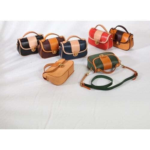 First Layer Cowhide Leather Literature Art Fashion Solid Color Women Handbag Retro Nature Soft Cowhide Shoulder Bags