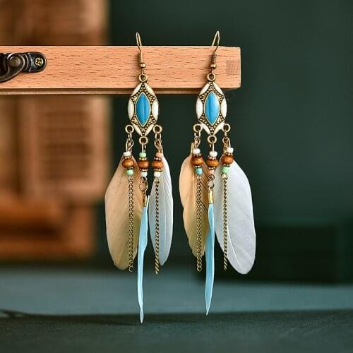Trend Woman Earring Vintage Ethnic Feather Long Dangle Accessories Women Bohemian Tassel Pendant Womens Earrings Jewelry