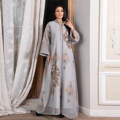 Abayas For Women Dubai Muslim Kaftan Sequin Embroidery Elegant Gowns Plus Size African Boubou Islamic Clothing Kimono 2021