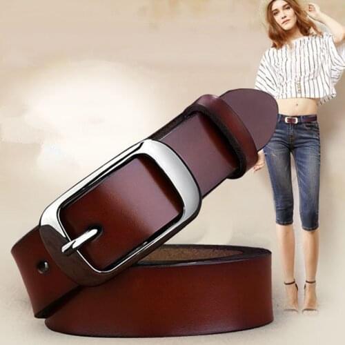 Medyla Womens genuine leather fashion retro belt high quality luxury brand ladies metal black buckle new belt with jeans