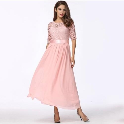 Women Lace Chiffon Dress Maxi Long Gown Elegant Princess Evening Party Dress Vestido Longo Robe Femme Plus Size Dresses