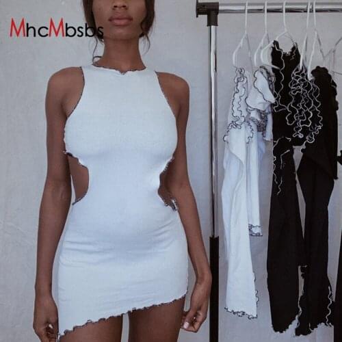 Women Ribbed Knitted Patchwork Mini Dress Hollow Out O Neck Bodycon Sexy Sundress 2021 Summer Party Club Clothes Streetwear