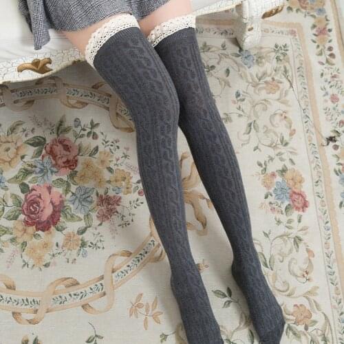 1pair Thigh High Socks Girls Stockings Lace Winter Warm Socks Women Sexy Stocking Medias Pantyhose Stockings Knee High Socks