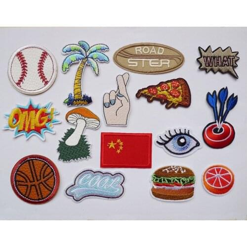 1Pcs Foods Football What Pizza Burger Adhesive Appliqued Embroidery Iron On Patches Stripes For Clothing Jeans Kids Badges Dress