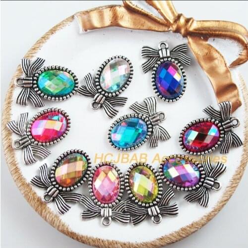 10 New Knot Charms Tibetan Silver Tone Oval Acrylic Mixed Pendants 19.5x24.5mm
