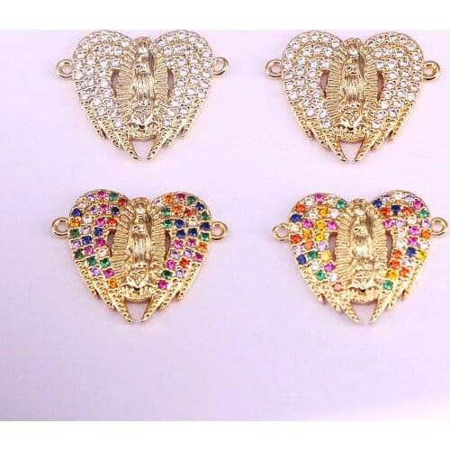 10Pcs Heart shape cz religion connector charm,multicolor cubic zirconia micro pave connector,cz bracelet/necklace jewelry