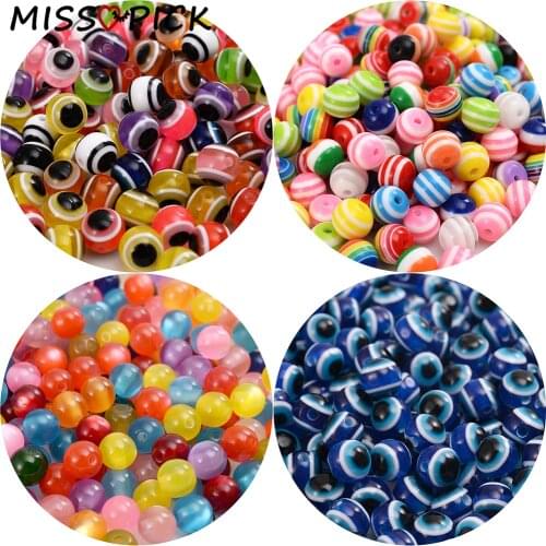 100pcs 4-10mm Acrylic Beads Round Evil Eye Ball Loose Spacer Beads Charms for Jewelry Making Handmade DIY Bracelet Accessories