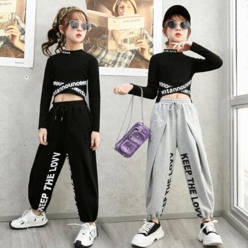 2021 Korea style girls 2 pcs set t-shirt+long pants fashion cotton spring girls suit 4-9t A839