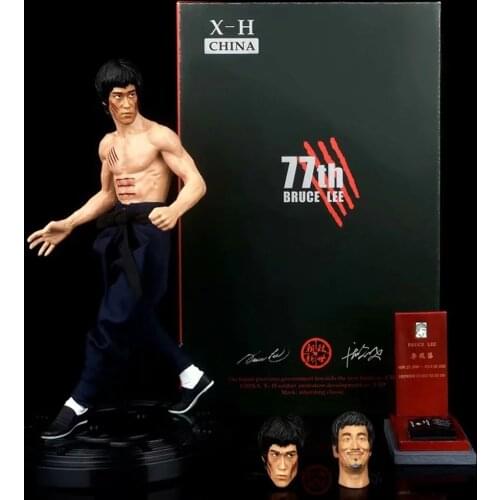 28cm Bruce Lee Dragon Tiger Fighting Three-headed Sculpture Common Real Clothes Commemorative Edition 1/6 Model Boxed Figure