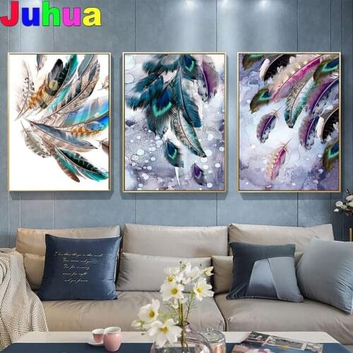 3 piece Modern Colorful Bird Feather Diamond Painting Picture Aisle Triptych Home Decoration Can Be Customized Diamond Mosaic