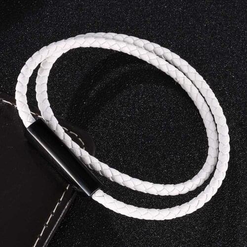 4mm Fashion Jewelry Women Double Layer White Braided Leather Bracelet Black Smooth Magnetic Clasp Female Wrist Band Gifts