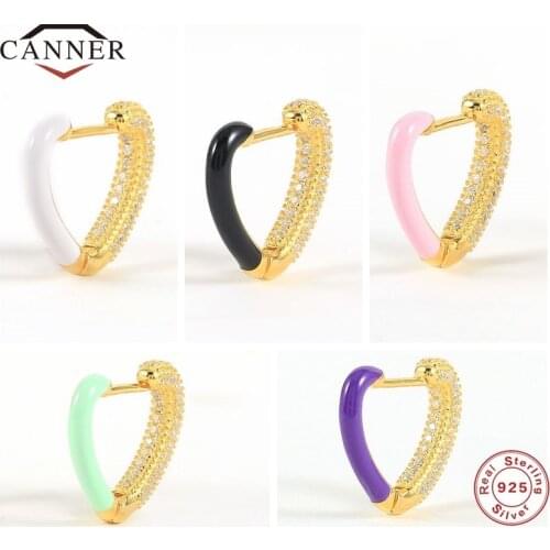 CANNER 925 Sterling Silver Colorful Love Smiley Stud Earrings for Women Piercing Earring Jewelry Girlfriend Jewelry Accessories