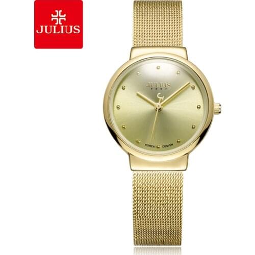 JULIUS JA-426L Womens Ultra Thin Silver Gold Brown Black Mesh Stainless Steel Fashion Casual Watch Female Waterproof Wristwatch