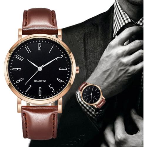 Casual Business Man Watches Round Alloy Dial Quartz Watch Faux Leather Band Quartz Analog Business Wrist Watch For Men
