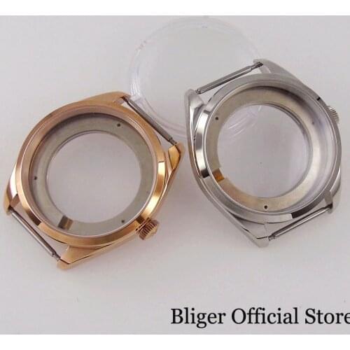 Fit MIYOTA 82 DG MINGZHU 2813 Rose Gold/Silver Stainless Steel 40mm Watch Case Sapphire Crystal Seeing Glass Back Push Crown