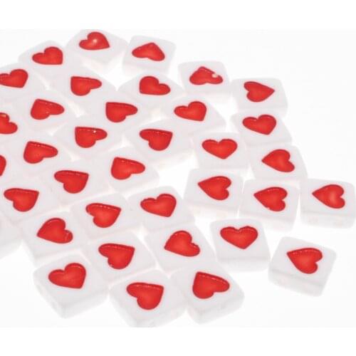 CHONGAI 100Pcs Love Heart Acrylic Beads Square Flat Beads For Jewelry Making Handmade DIY Bracelet （Double hole）8X9mm