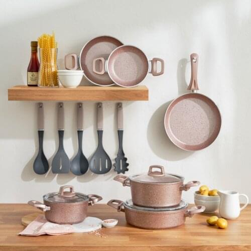 Emsan Bio Granit Mega Golden pink 14 Piece full Cookware Set