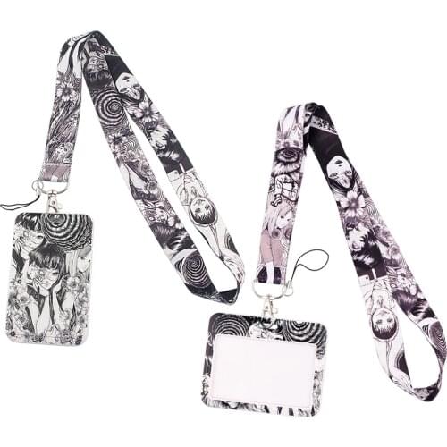ER834 Horror Girl Tomie Lanyard Card ID Holder Car KeyChain ID Card Pass Gym Phone Badge Kids Key Ring Holder Halloween Jewelry