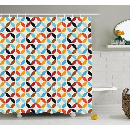Geometric Circle Shower Curtain Old-Fashion Bound Squaring Circle Forms in Different Tones Centre Bath Curtains For Bathroom