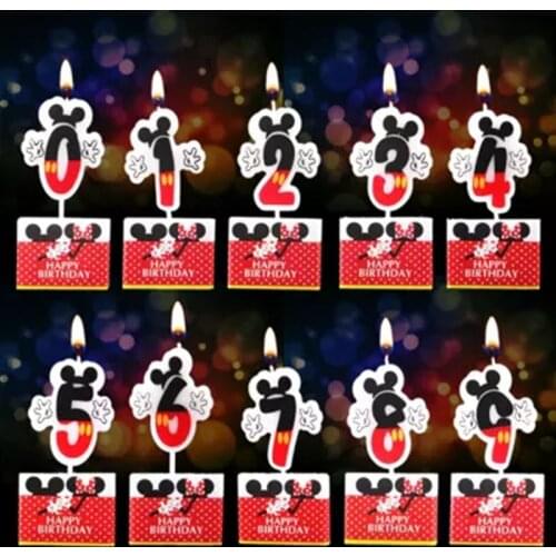 Hot Happy Birthday Number 0-9 Candles Cartoon Mickey Minnie Mouse Candle Cake Cupcake Topper Party Decoration Supplies DIY Gifts
