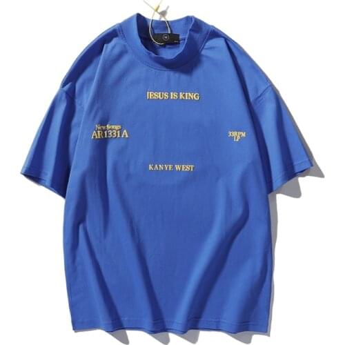 Kanye West Jesus Is King Letter Foam Cotton Tshirts Men and Women Oversize Short Sleeve Summer T Shirt Turtleneck Loose Tees