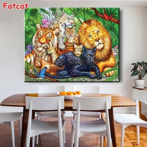 Lion,Tiger,Panther,Cat 3d Picture Painting With Diamond 5D DIY Diamond Painting Full Square Cross Stitch Embroidery Decor PP1641