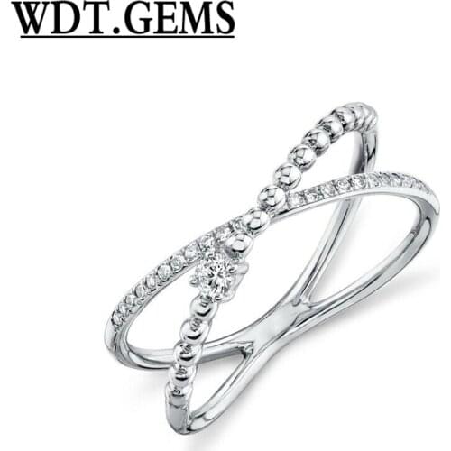 10K White Gold Diamond Crossover X Ring Right Hand Statement Round Cut Womens