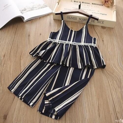 Girls Clothes 2PCS Kids Sets Girls Outfits Striped Ruffle Camisole Tops+ Short Pants Clothes Set Summer Kids Baby Clothing Sets