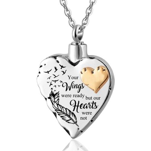 Cremation Jewelry Ashes Holder Pet Stainless Steel Memorial Ash Urn Necklace Paw Print Dog/Cat Paw Print Heart Angel Wings