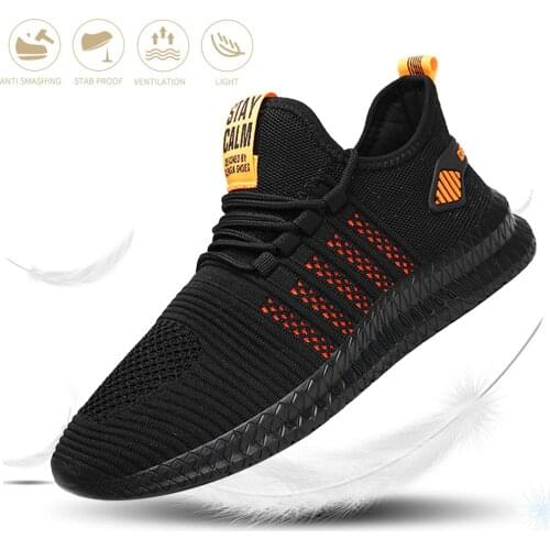 Fashion Sneakers Lightweight Sports Running Shoes Men Safety Work Shoes Breathable Male Footwear Lace Up Walking Sneakers