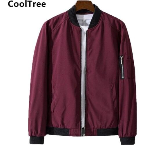 CoolTree Men Jackets Spring Autumn Casual Thin Baseball Coat Male Solid color Slim Fit Zipper Pilot Bomber Jacket Plus Size 7XL