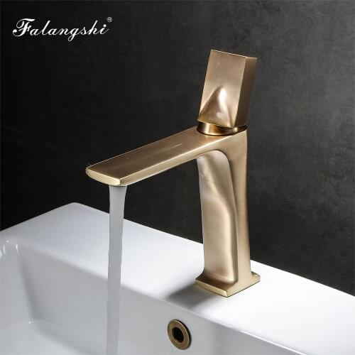 Basin Faucet Brushed Golden Color Bathroom Sink Taps Cold And Hot Single Hole Deck Mounted Luxury Wash Basin Faucet Crane WB1082