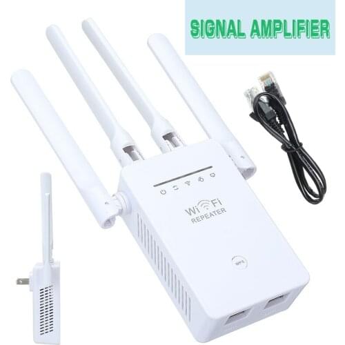 Mayitr 1pc 300Mbps WiFi Signal Range Booster Extender 4 Antennas Wireless Router Repeater With RJ-45 Ethernet Cable
