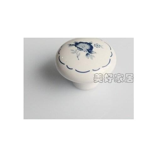 Furniture Hardware Ceramic Blue And White Porcelain Cabinet Pull Handle Knobs(Diameter:33mm)