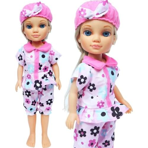 Handmade Lovely Doll Outfit Daily Casual Wear Flower Shirt Pants + Hat Pajama Clothes for Nancy Doll Accessories Kids DIY Toys