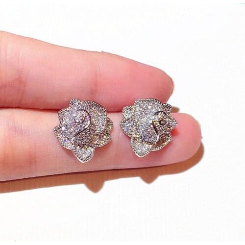 Fashion Classic Rose Stud Earring Micro Inlaid Zircon Super Shinning Camellia Earrings Female Jewelry Party Accessories Pendant
