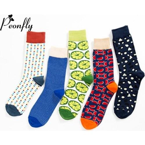 Peonfly Mens Funny Colorful Combed Cotton Wedding Novelty Fruit Multi Set Dress Casual Crew Happy Socks