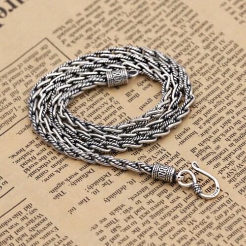 Hight Quality Solid 100% S925 Sterling Silver Color Men Necklace Vintage Punk Style Thai Silver Color Heavy Chain Necklace Women