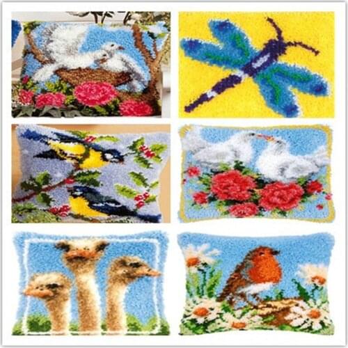 Cushion Latch Hook Kit Pillow Mat DIY Craft Bird 42CM by 42CM Cross Stitch Needlework Crocheting Cushion Embroidery