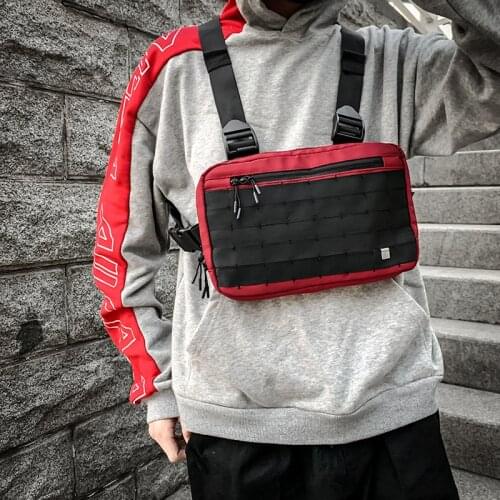 Men Black Tactical Chest Rig Bag Streetwear Function Hip Hop Bag Multifunction Unisex Chest Bag Tooling Chest Hang Pack