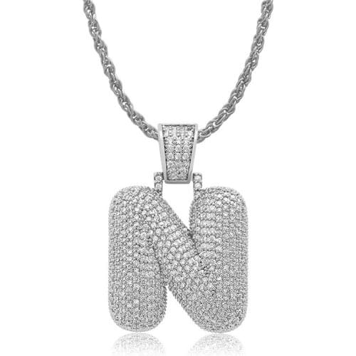 OMYFUN Factory Price Custom Name Bubble Letter A-Z 26 Alphabet N Rappers' Wanted Necklaces & Pendants For Men Women CZ Jewelry