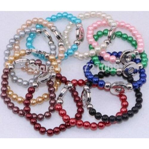 Wholesale 50pcs/lot Mix Colors Handmade Elastic Pearls Snaps Button Bracelets DIY Beads Diy Snaps Bracelet Wholesale