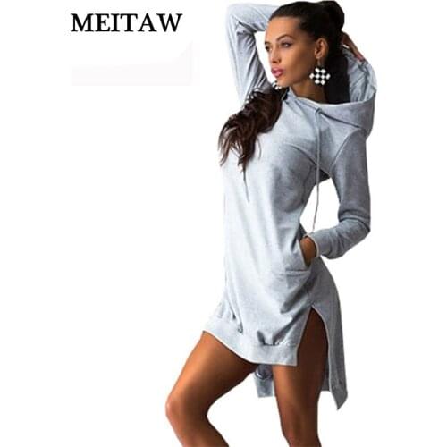 Autumn Winter Women Hoodie Dress Female Solid Pullover Sweatshirt 2020 Casual Long Sleeve Pocket Split Sexy Tops Streetwear