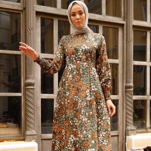 Pleated Intricate Floral Pattern Dress Turkey Muslim Fashion Hijab Islam Clothing Dubai Istanbulstyles Istanbul 2021