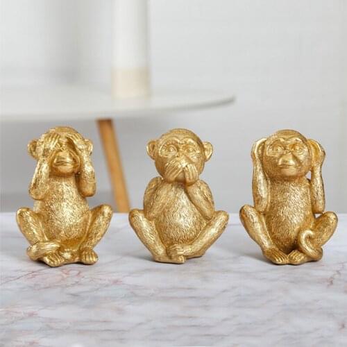 Resin Not Listen Not See Not Talk Golden Monkey Miniature Figurines Home Decor Bedroom Corridor Decorative Sculpture Ornaments