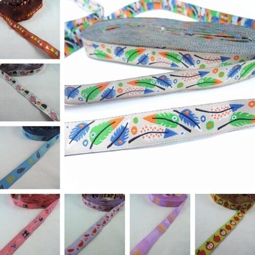 Sewing supplies watermelon leaves feather teapot Clothing pet 5/8 '' (16 mmx5yards) Dog Collar Polyester Woven Jacquard Ribbons