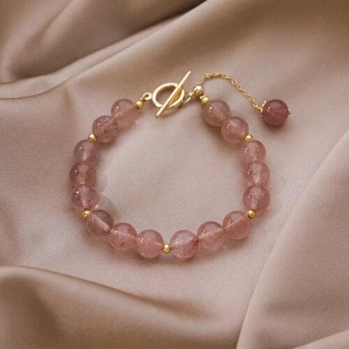 Simple Korean Small Fresh Pink Beaded Chain Bracelets Best Friend Gift Jewelry Accessory For Women Fashion Charm Bracelet Bangle